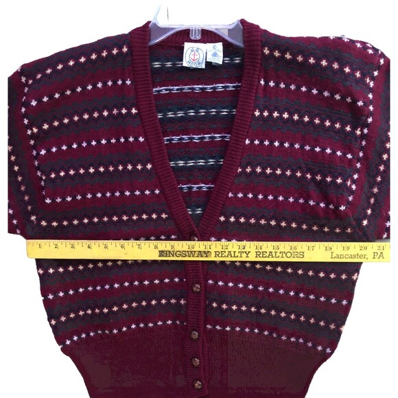 JG Hook 100% Wool Cardigan Sweater Womens Size M VTG 70s Birdseye Burgundy FLAWS - Picture 13 of 16